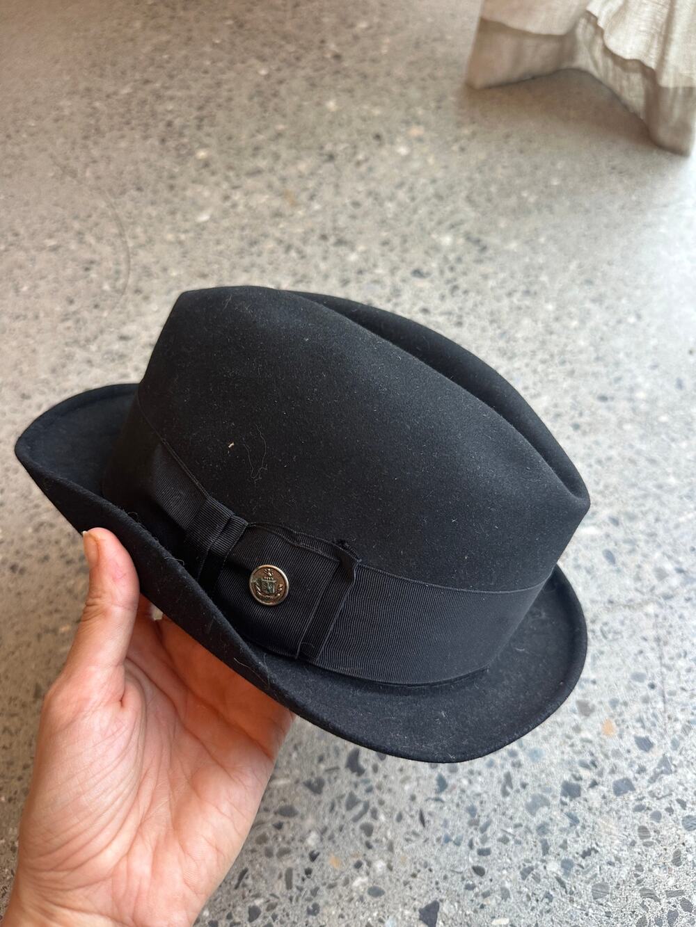 Vintage Bond Executive Shop Black Fedora Hat Size 7 3/8